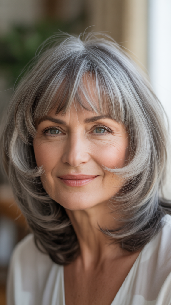 Wispy Bangs with Gray Hair