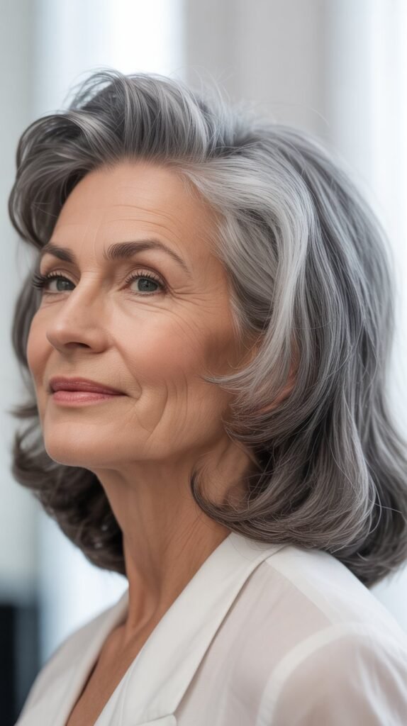 Voluminous Gray Crown with Sleek Sides