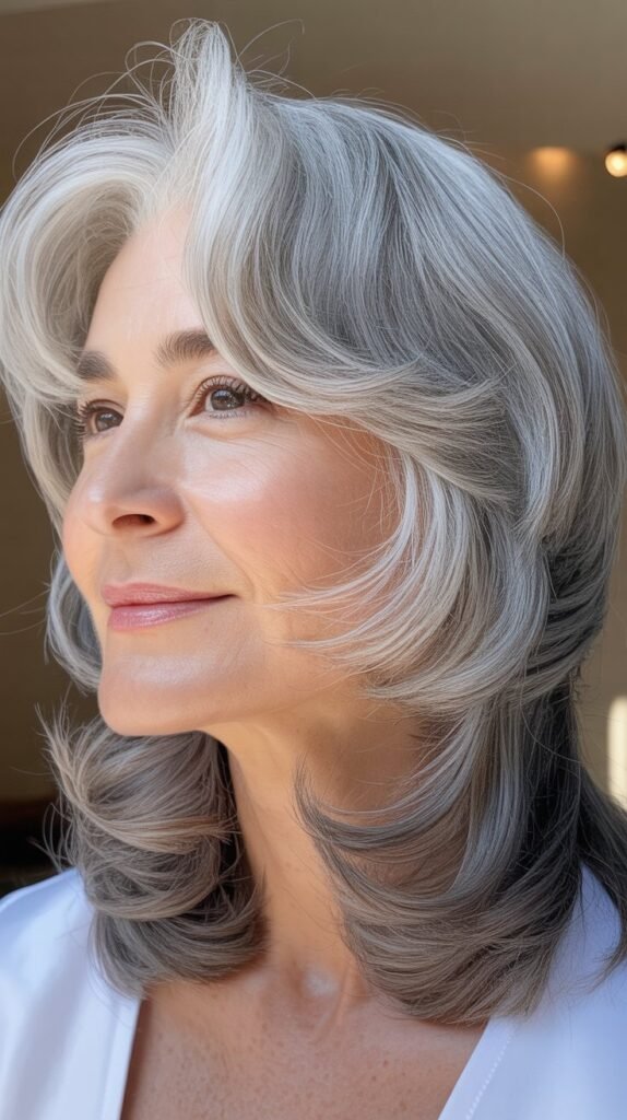 Soft Gray Shag with Face-Framing Layers