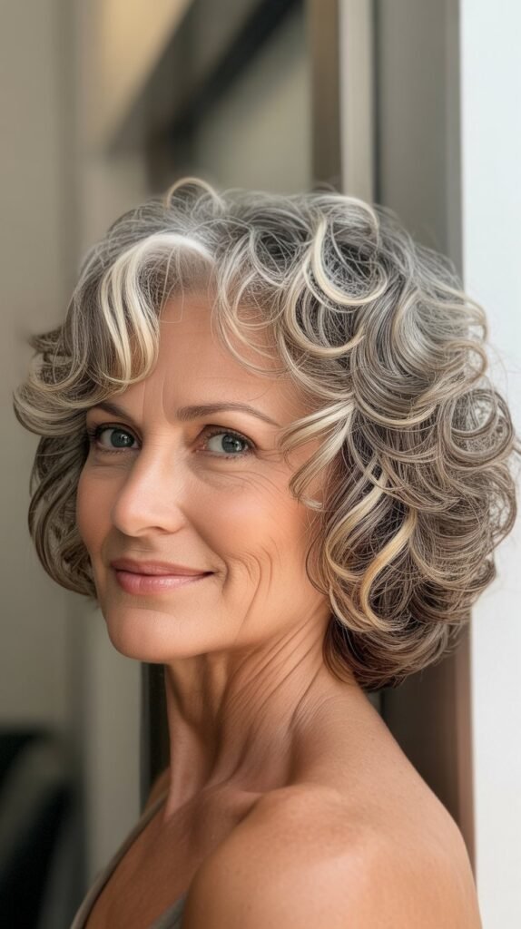 Layered Curly Bob at Shoulder Length
