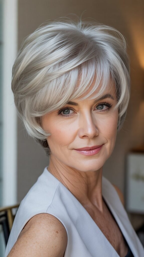 Elegant Silver Pixie with Bangs
