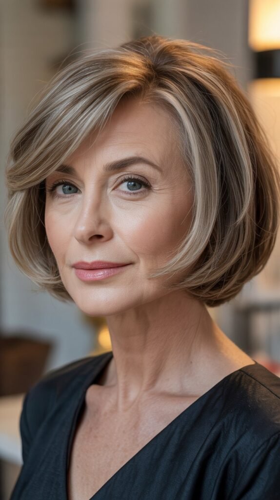 Bob with Swept-Across Bangs