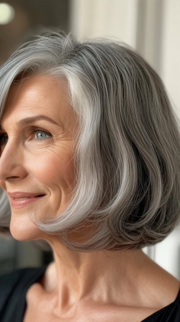 Gray Bob with Flipped-Out Ends