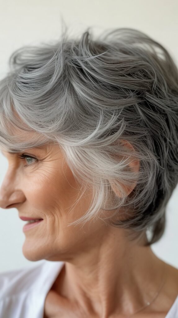 Short Gray Crop with Piecey Texture