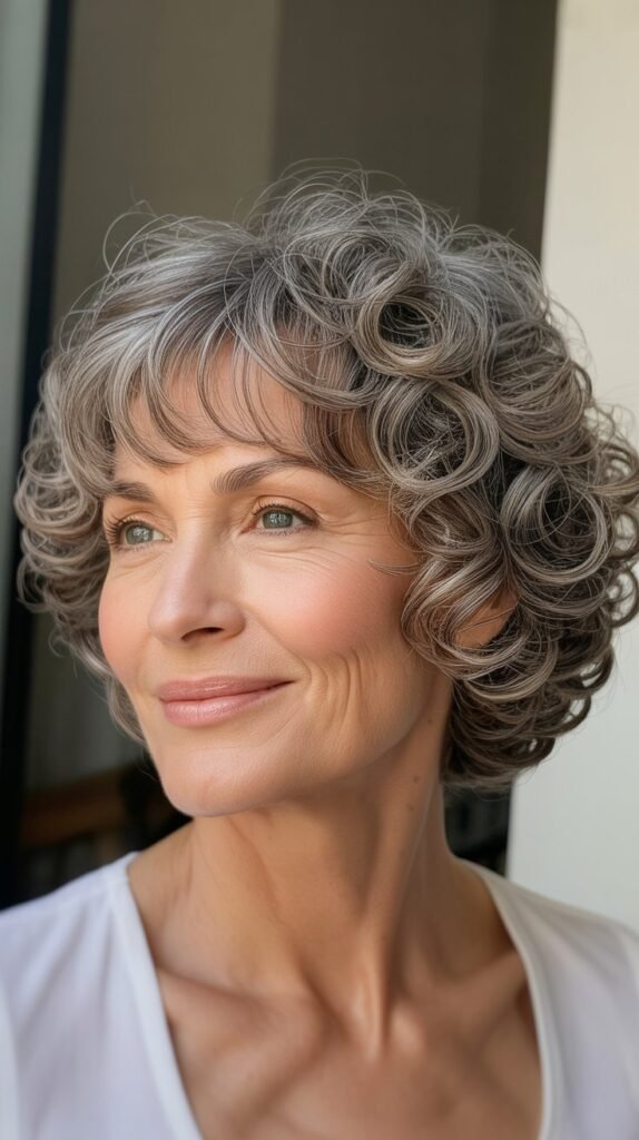 Short Curly Cut with Long Bangs
