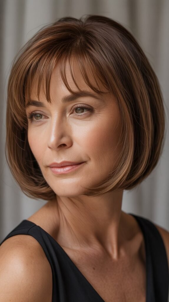 Collarbone-Length Bob with Brow-Skimming Bangs
