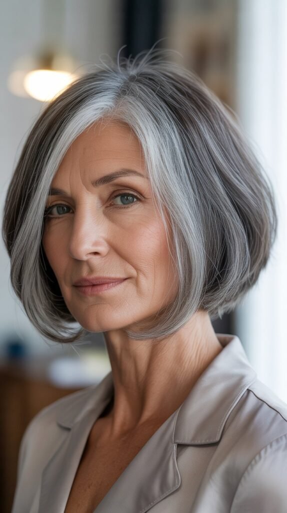 Angled Gray Bob with Longer Front