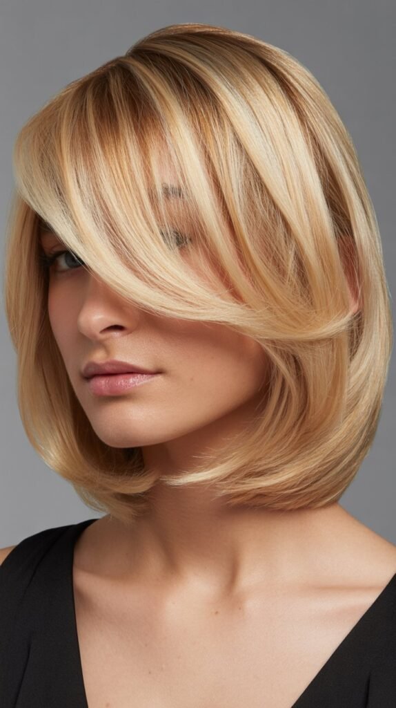 Medium Blonde Hair with Side Bangs and Undercut