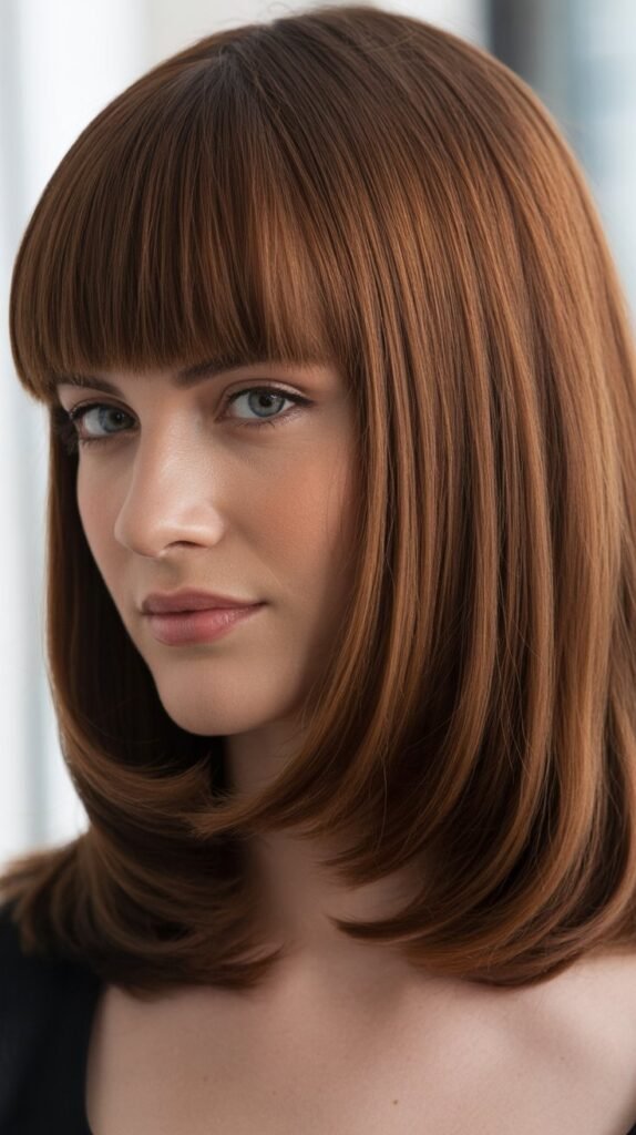 Classic Blunt Bangs with Shoulder-Length Hair
