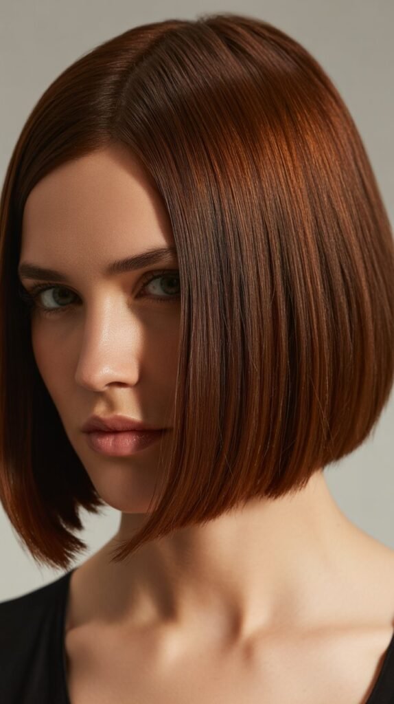 Sleek French Bob with Deep Side Part