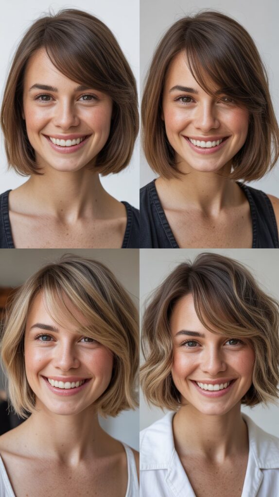 25 Stylish Mid-Length Hairstyles with Layers and Bangs That Look Expensive 21 Textured Lob with Baby Bangs