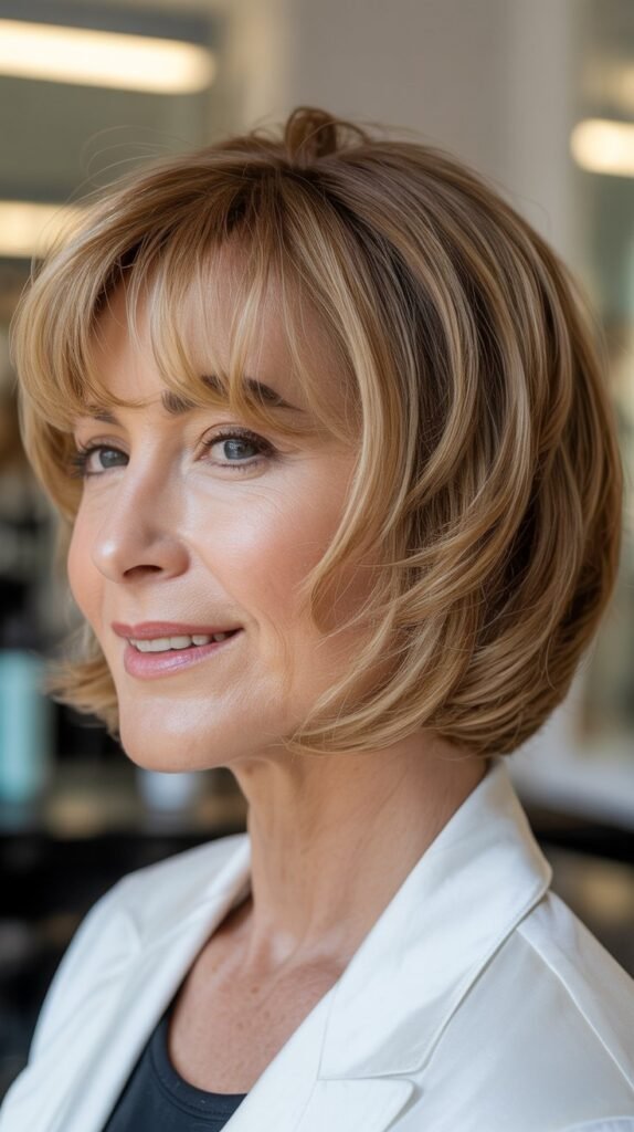 Graduated Bob with Swept Bangs for Elegant Transition