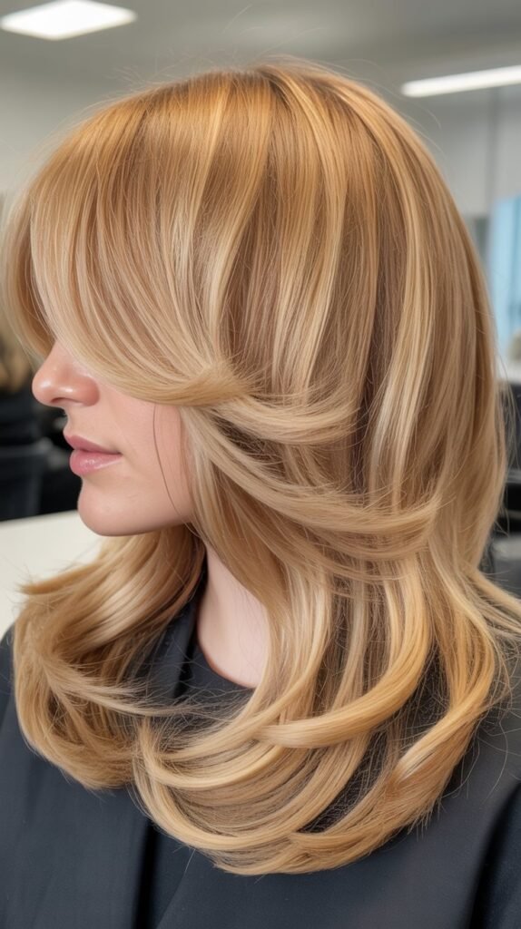 Layered Waves with Feathered Bangs