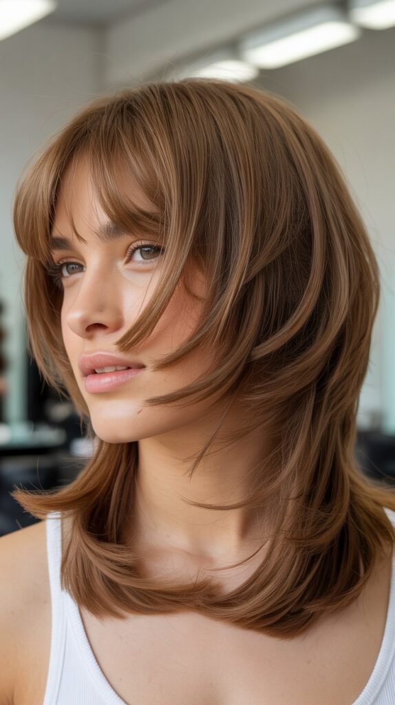 Layered Medium Cut with Graduated Bangs