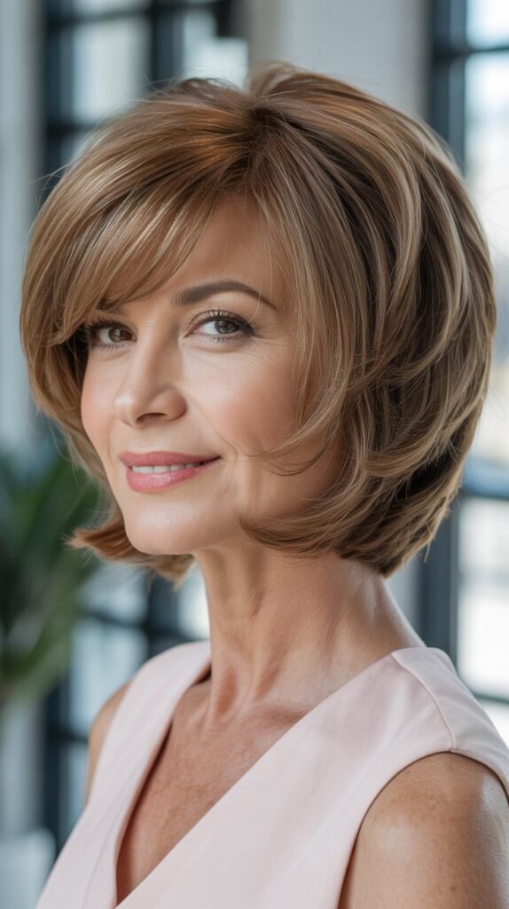 Stacked Bob with Feathered Bangs for Maximum Volume