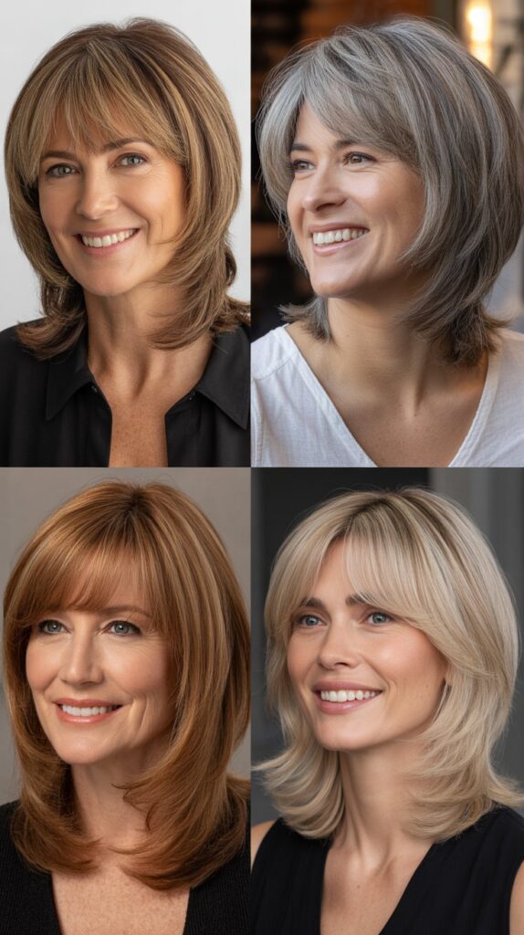 Feathered Curtain Bangs with Collarbone Layers