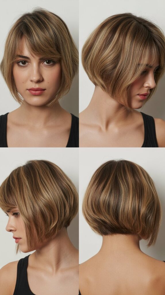 42 Medium Haircuts With Bangs for Thin Hair That Add Volume 4 Graduated Bob With Wispy Fringe