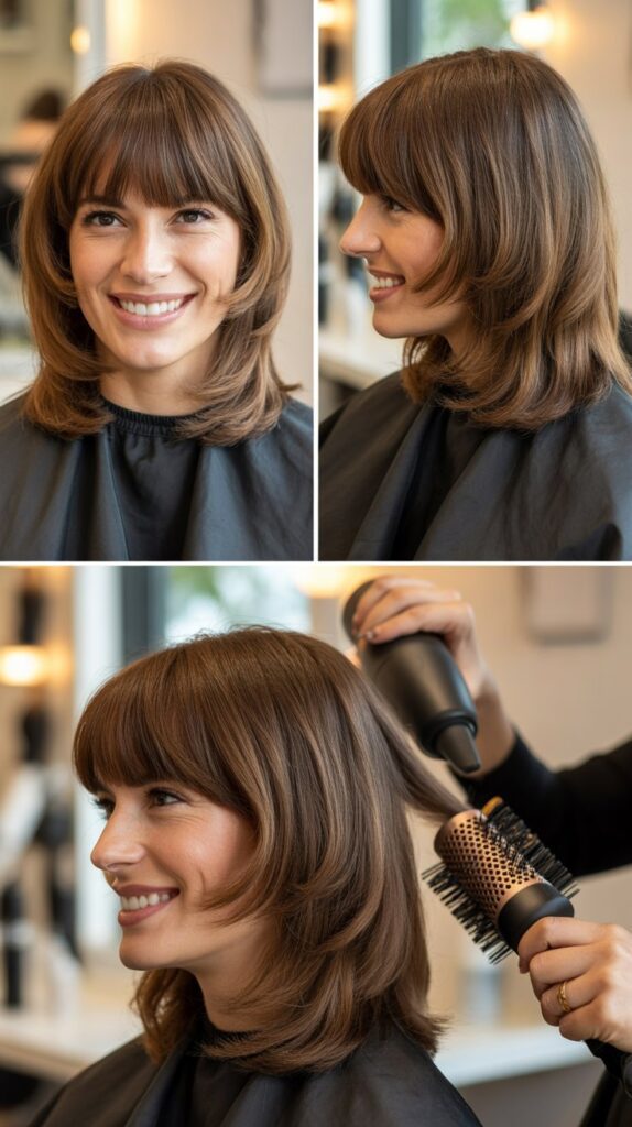 Classic Curtain Bangs with Layered Lob