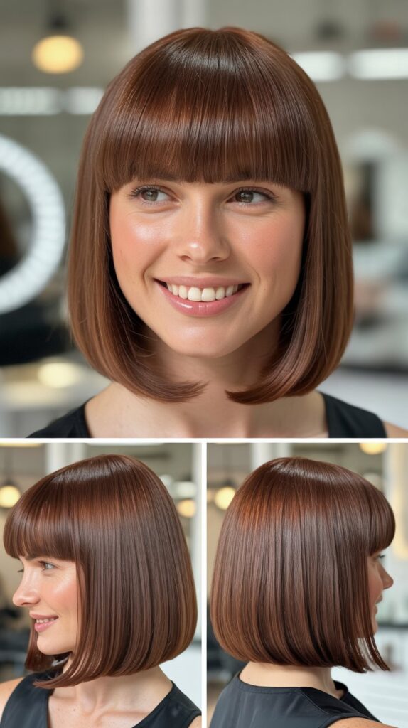  Classic Layered Long Bob with Blunt Bangs