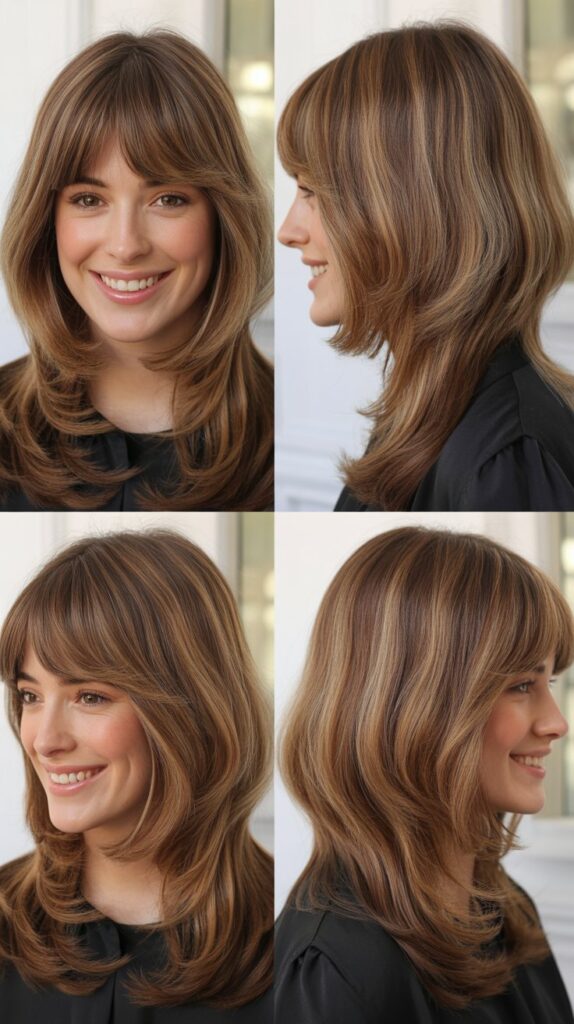 Classic Curtain Bangs With Face-Framing Layers