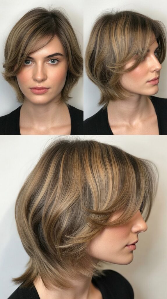 42 Medium Haircuts With Bangs for Thin Hair That Add Volume 1 Layered Lob With Side-Swept Bangs