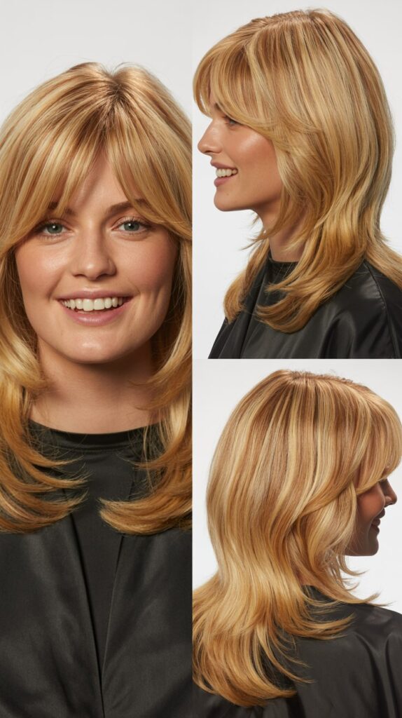 Curtain Bangs with Golden Blonde Layers