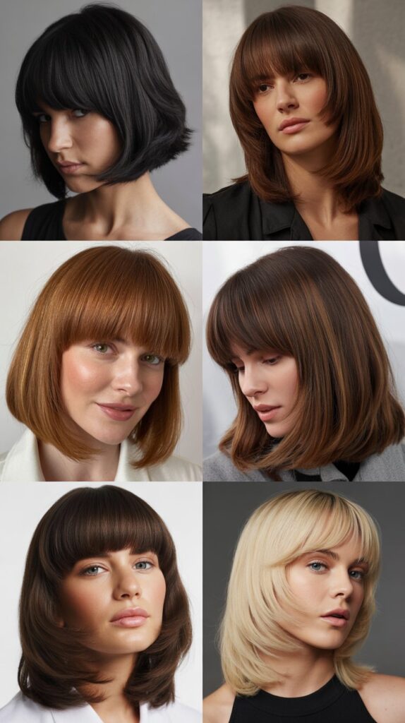 56 Medium-Length Hairstyles With Bangs for a Trendy Look 47 Full Thick Straight Bangs
