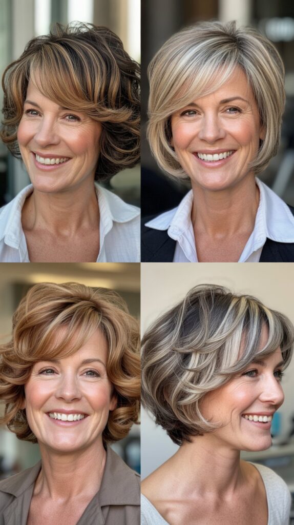 41 Modern Sassy Medium-Length Hairstyles for Older Women to Try Now 40 Textured Bob with Ribbon Highlights