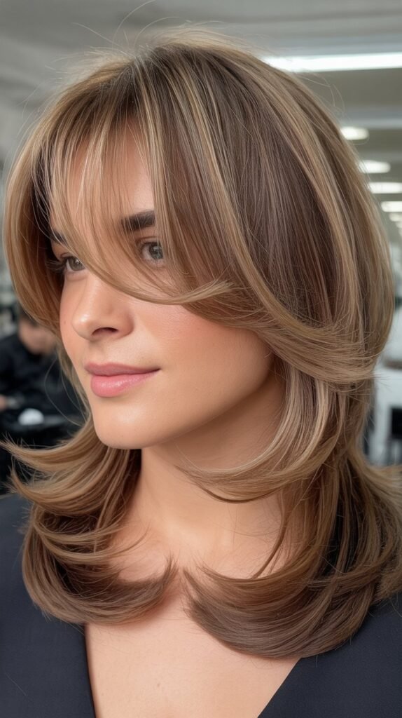 Layered Collarbone Length With Swoopy Side Bangs