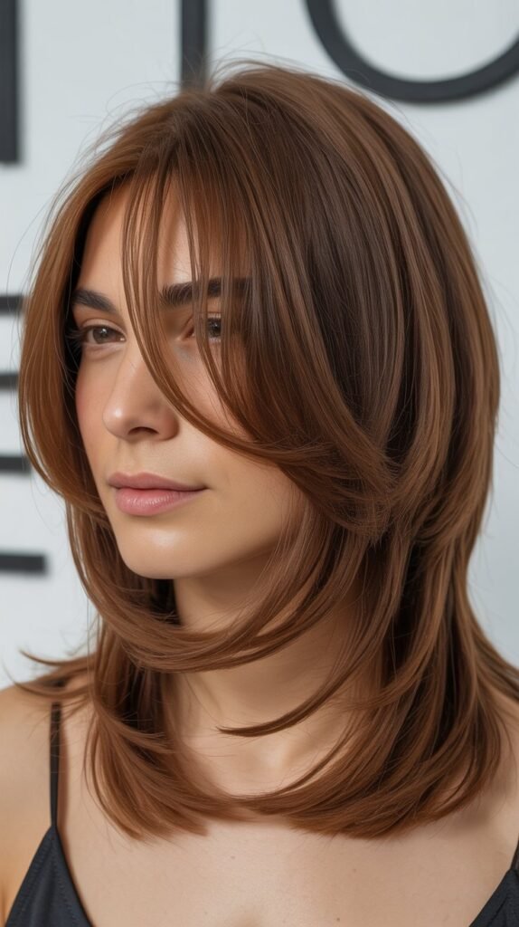 Shoulder-Length Layers With Asymmetrical Bangs