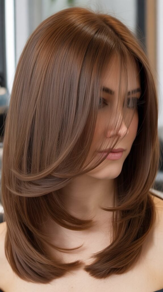 Classic Shoulder-Length Layered Cut with Sweeping Side Bangs