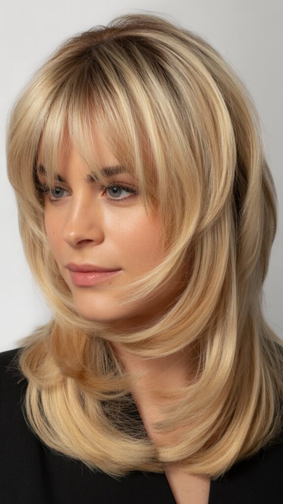 Textured Fringe with Lemon Blonde V-Cut Layers
