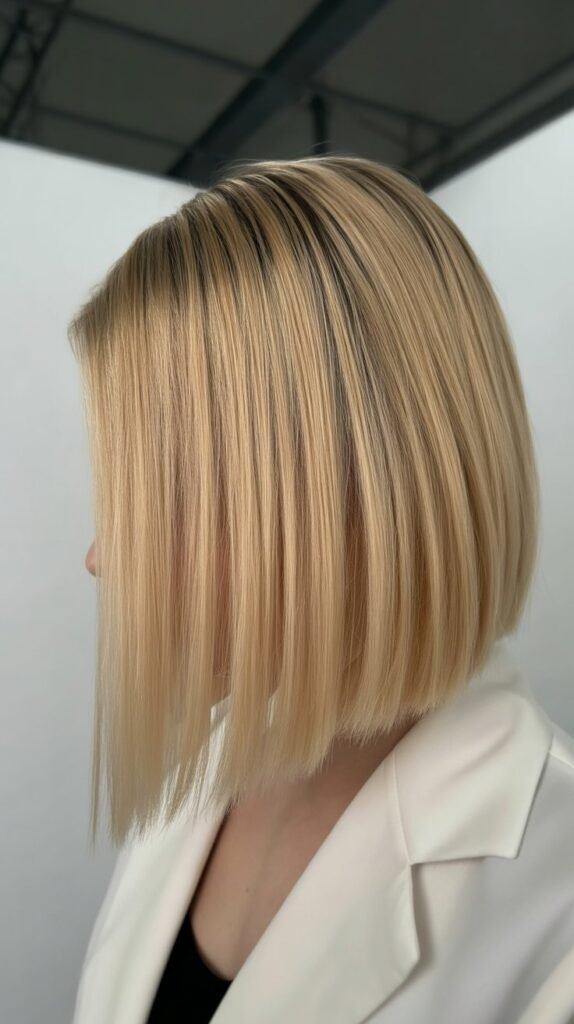  Blunt Cut Blonde Lob with Middle Part