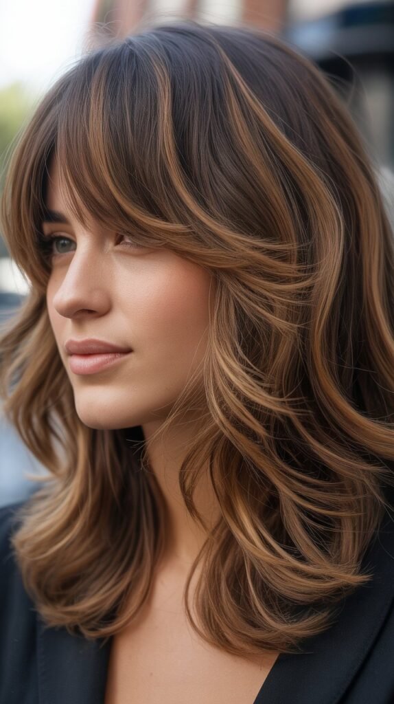 Modern Shag With Blended Bangs and Balayage