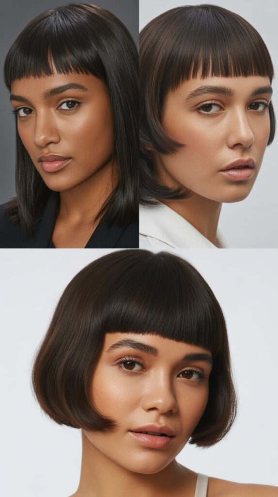 56 Medium-Length Hairstyles With Bangs for a Trendy Look 18 Tapered Bangs with Pointed Edges