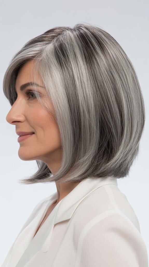Long Bob with Silver Gray Color