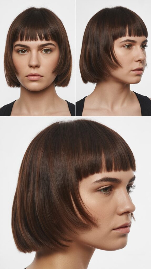 42 Medium Haircuts With Bangs for Thin Hair That Add Volume 18 Blunt Midi With Baby Fringe