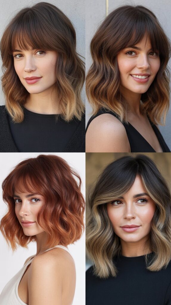 Wavy Bob With Long Bangs And Ombré Effect