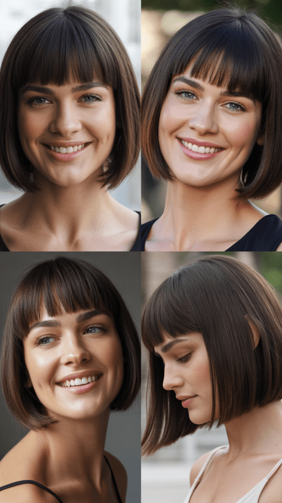 33 Chic Medium Haircuts With Bangs for Women Who Want a Fresh Style 28 Straight Bob with Micro Fringe