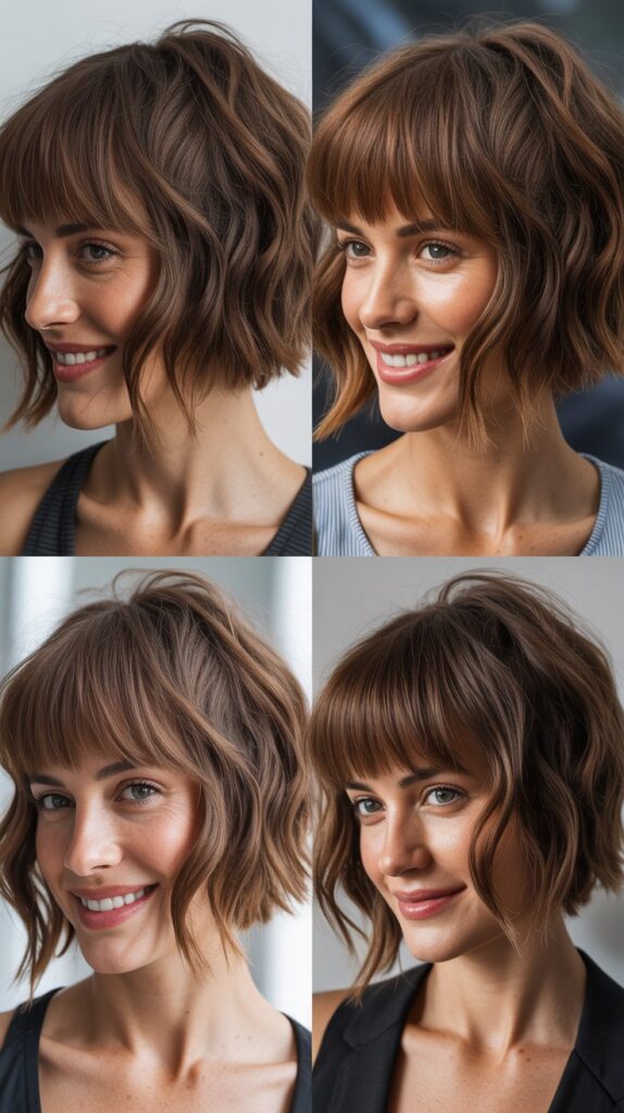 Asymmetrical Wavy Bob With Long Angled Bangs
