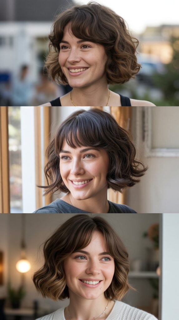 Casual Wavy Bob With Long Center-Parted Bangs