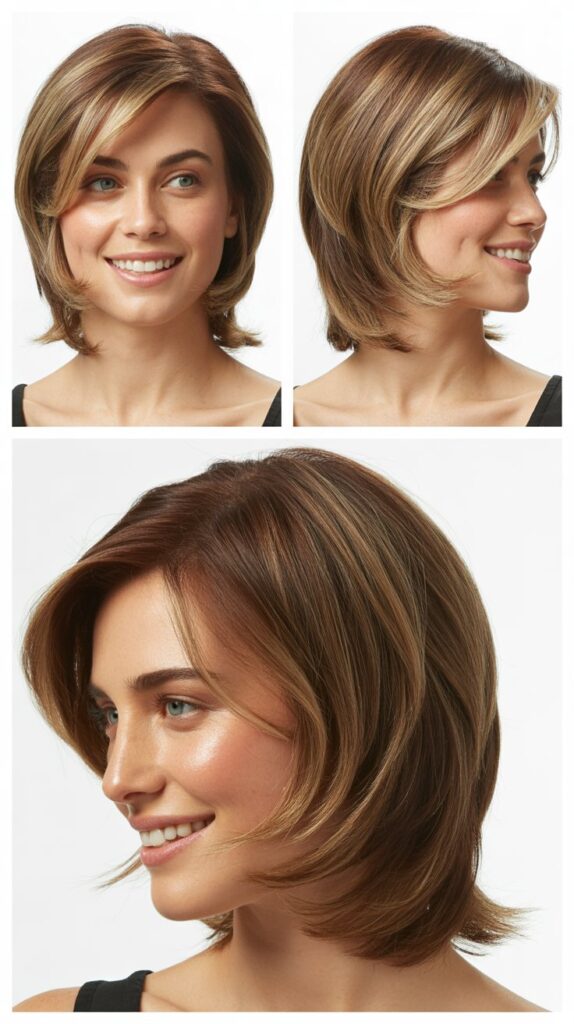 Layered Lob with Feathered Face-Framing