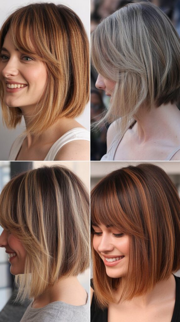 Dimensional Bob With Long Highlighted Bangs