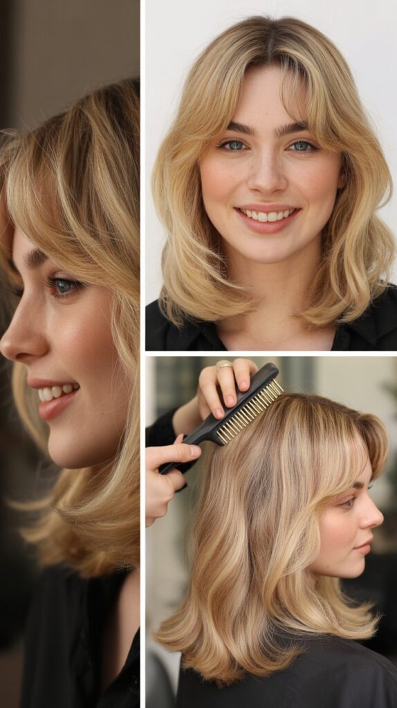 Classic Curtain Bangs with Buttery Blonde Lob