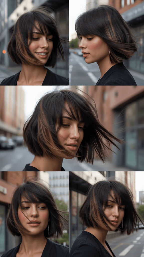 33 Chic Medium Haircuts With Bangs for Women Who Want a Fresh Style 15 Razored Midi with Side Bangs