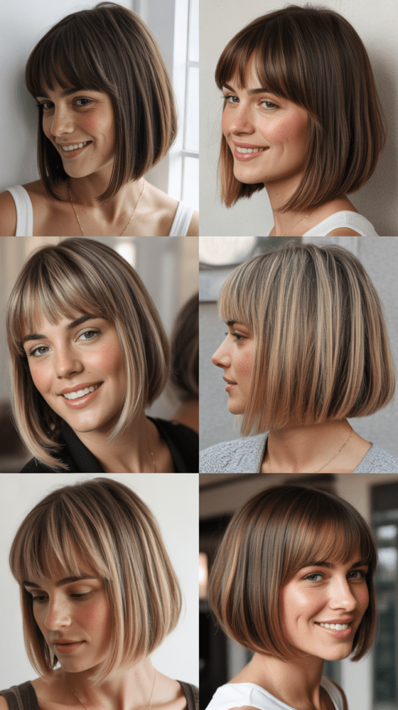 33 Chic Medium Haircuts With Bangs for Women Who Want a Fresh Style 13 Graduated Bob with Straight Bangs