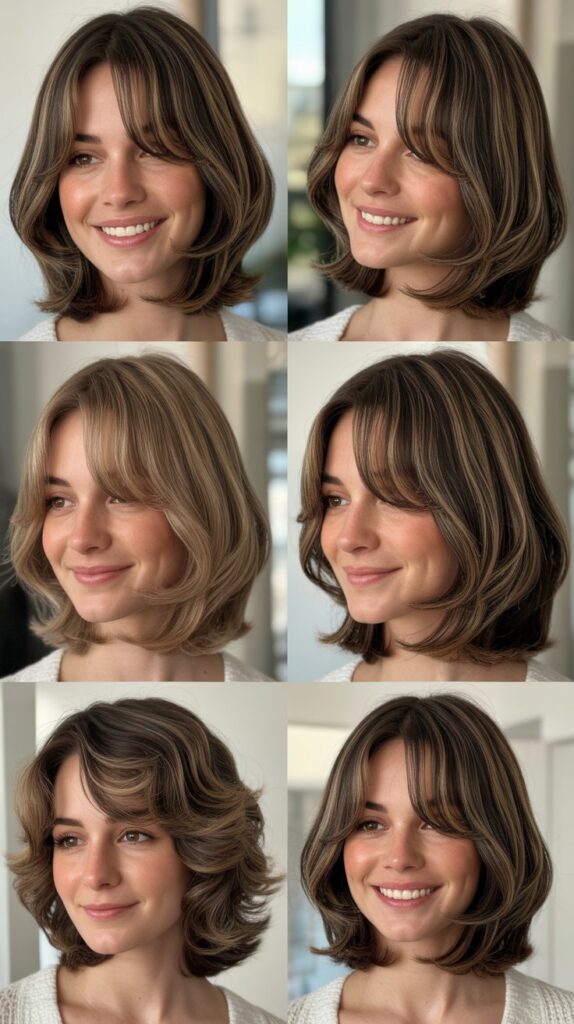 Rounded Layers with Center-Parted Curtain Bangs