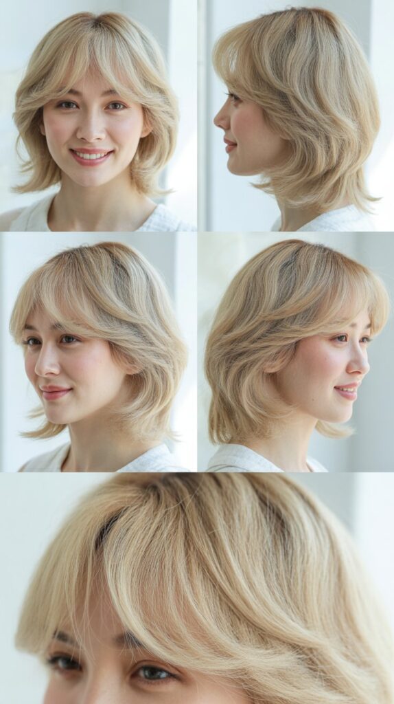 Korean-Style Bangs with Cream Blonde Layered Cut