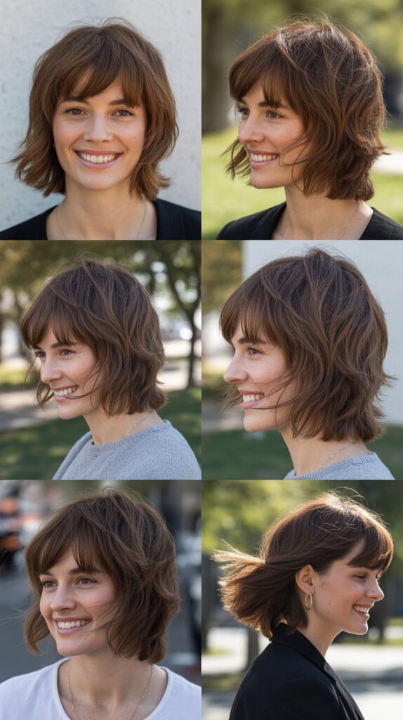 Layered Bob with Diagonal Bangs
