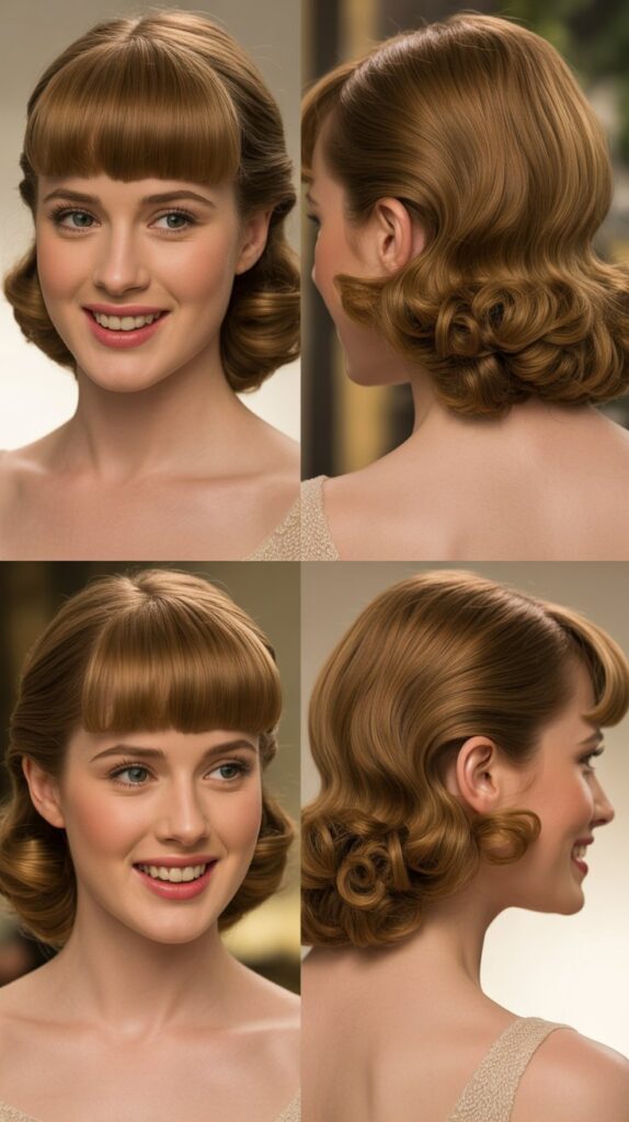 Pinned Back Curls with Blunt Bangs